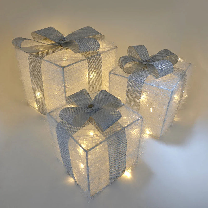 Conjunto de 3 Caixas de Presente Iluminadas de Natal