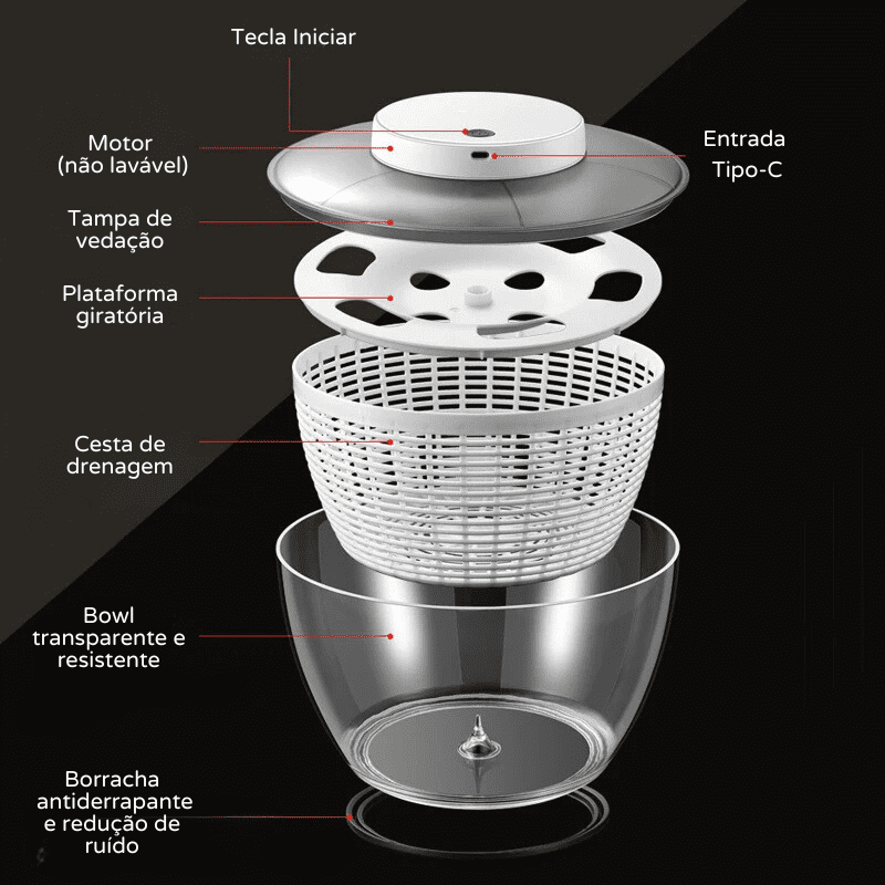 Secador de Salada Elétrico Centrífuga de Folhas