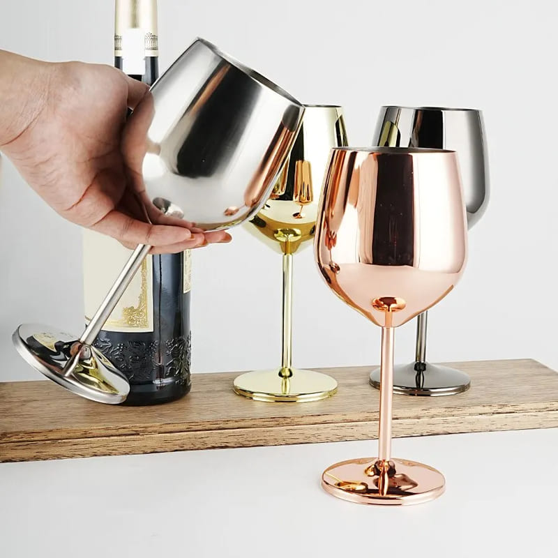 Taça de Vinho Colorida Inox Inquebrável Bar em Casa