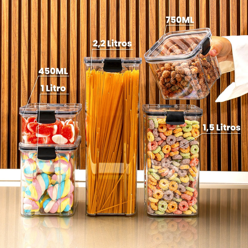 Kit Pote Hermético para Mantimentos de Cozinha Dispensa Armário