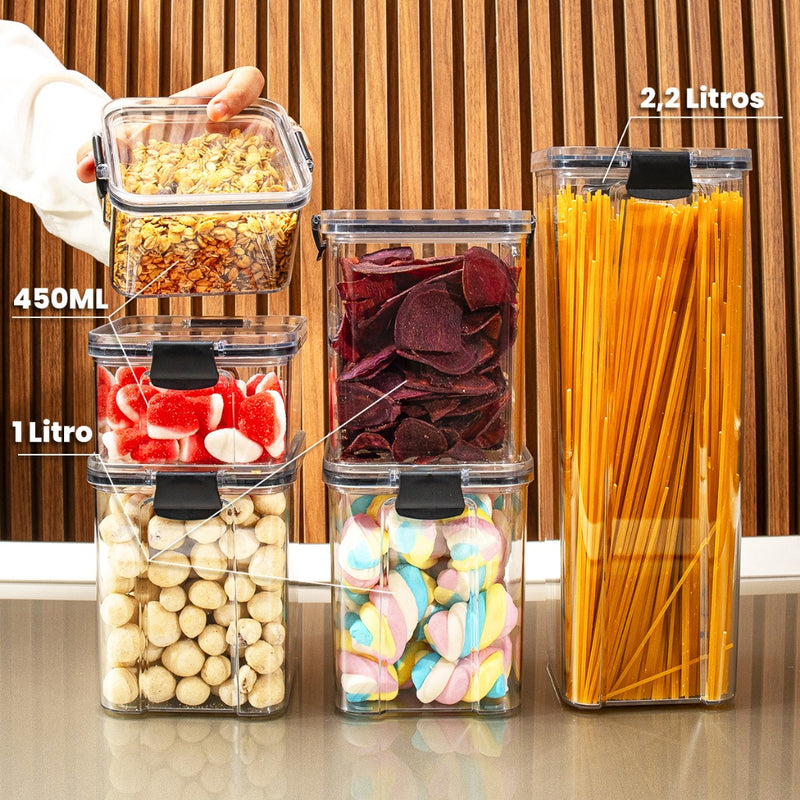 Kit Pote Hermético para Mantimentos de Cozinha Dispensa Armário
