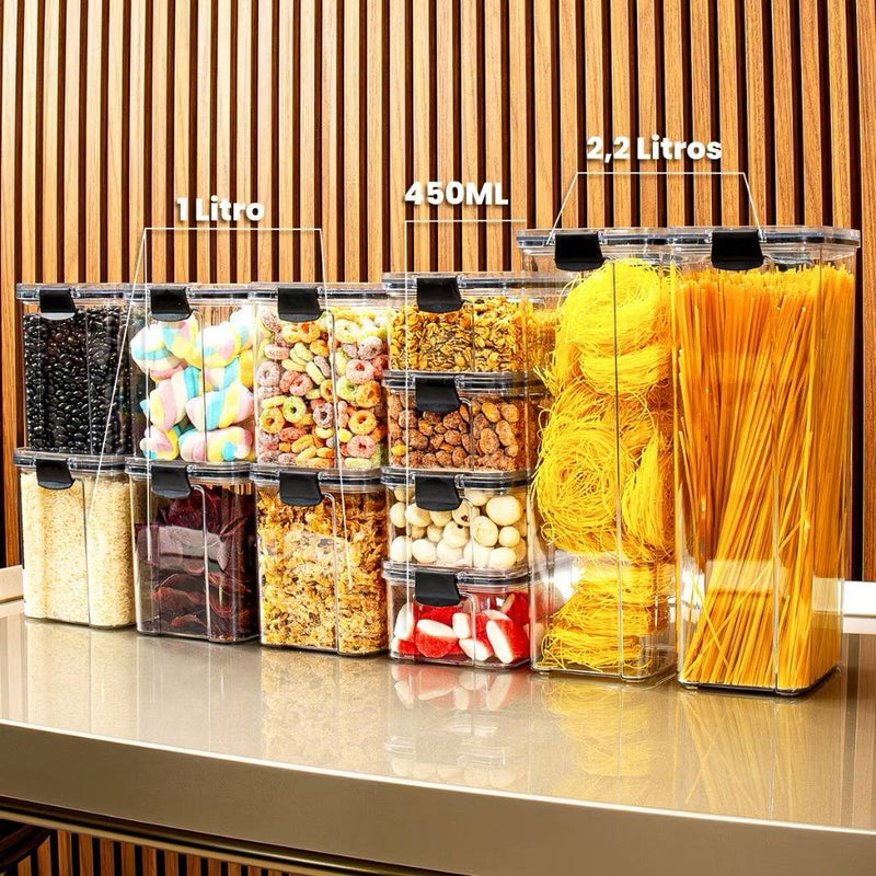 Kit Pote Hermético para Mantimentos de Cozinha Dispensa Armário