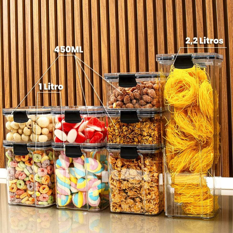 Kit Pote Hermético para Mantimentos de Cozinha Dispensa Armário